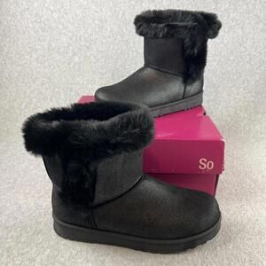 SO Ankle Boots Pull On Womens 8 Faux Fur Trim Shimmer Winter